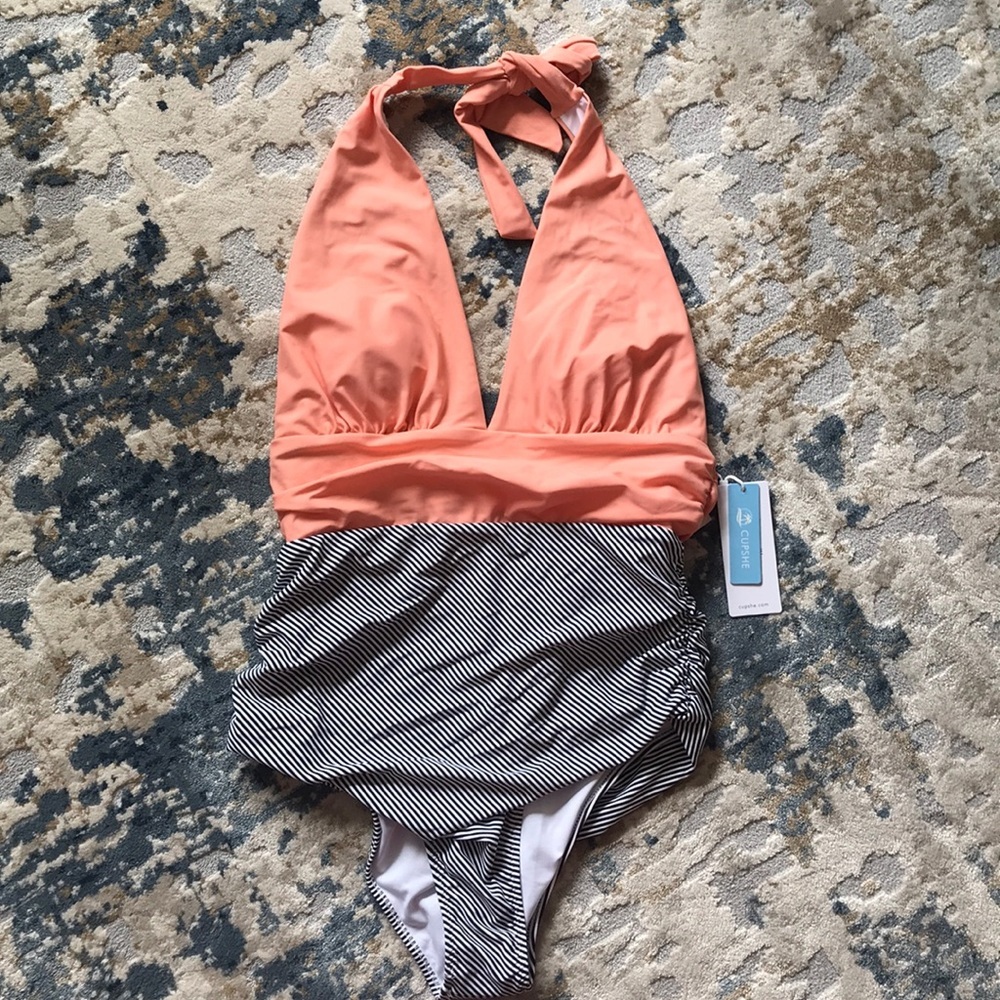 Cupshe Coral Striped One-Piece, NWT